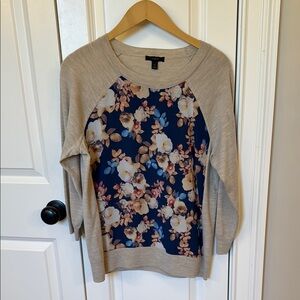 J Crew silk front Antique Floral Print Sweater camel tan medium M